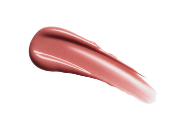 Naklejka premium Shimmering rose gold lip gloss smear swatch with beauty product, makeup swatch