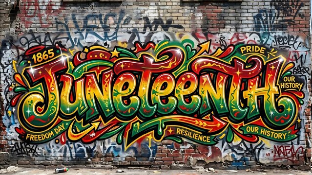 Vibrant graffiti celebrating the spirit of juneteenth with bold colors and artistic flair	