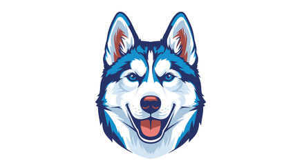 Happy Husky Dog Face Portrait, Blue Eyes, White Background, Vector Art © febri