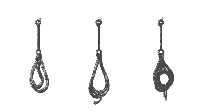 Three stylized, sketched depictions of a noose, each with variations in the knot's design