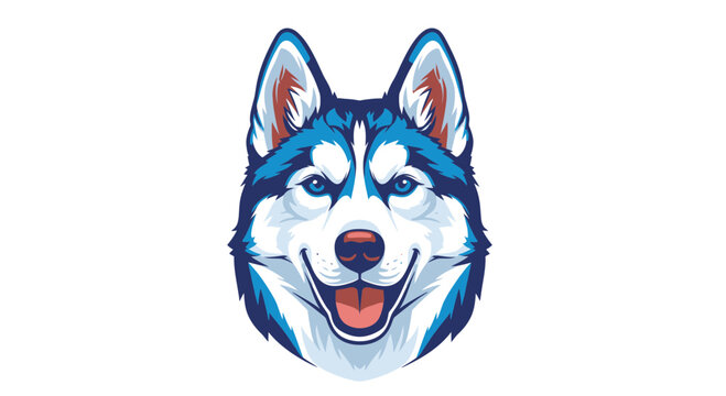 Happy Husky Dog Face Portrait, Blue Eyes, White Background, Vector Art
