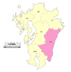Fototapeta premium [日本地図] 九州の宮崎県の県名入り位置地図
