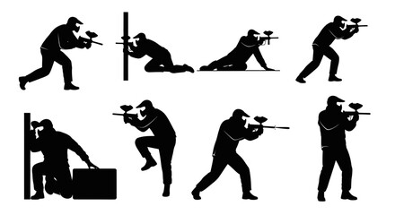 Paintball Player Silhouettes: Action Poses, Combat Sports, Outdoor Recreation © firia