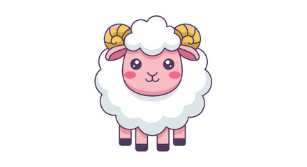 Cute cartoon sheep illustration, happy face, wooly, ram, farm animal, white background © fredi