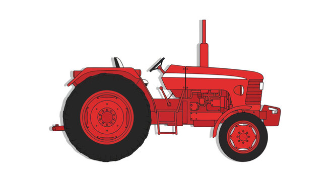 Vintage Red Tractor Illustration - Classic Agricultural Vehicle