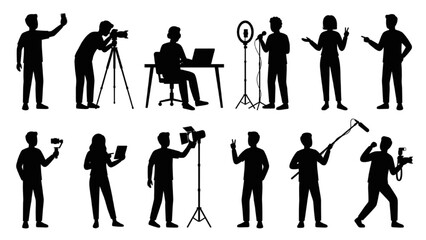 Naklejka premium Content Creator Silhouette Collection – Digital Media Influencer Vector Set