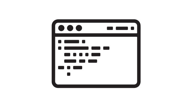 Code editor window with coding and debug console, minimalistic line icon