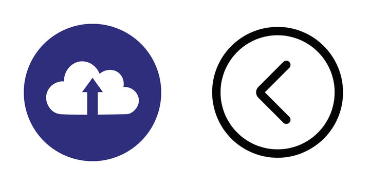 Cloud upload and back arrow icons isolated on transparent background