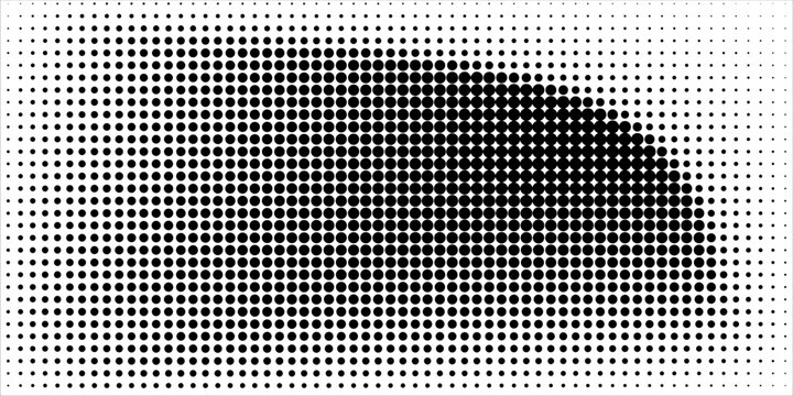 Grunge halftone gradient background. Faded grit noise texture. White and black sand wallpaper. Retro pixelated backdrop. Anime or manga style comic overlay. Vector graphic design textured template