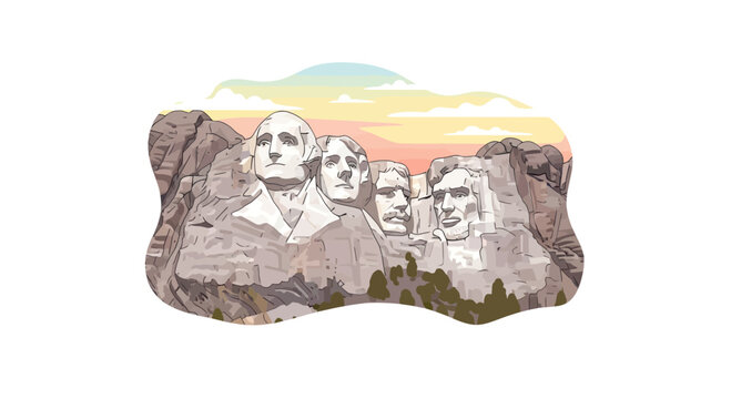 Mount Rushmore National Memorial, USA - Stylized Illustration