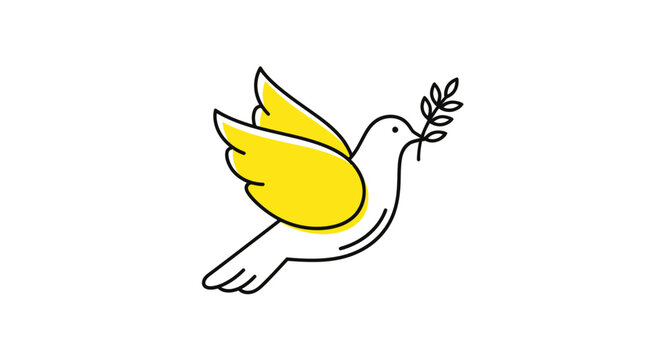 Peace Dove with Olive Branch, Flying Bird Icon, Symbol of Hope and Freedom