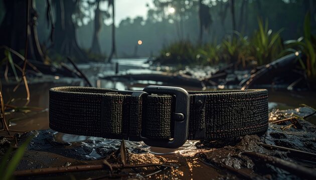 Rugged nylon webbing utility strap with a heavy duty steel tension buckle, featuring reinforced industrial stitching and a durable design for secure outdoor equipment fastening and adventures.