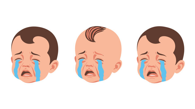 Three cartoon babies crying with tears streaming down their faces, isolated on a white background.