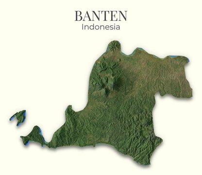 Banten, Indonesia Relief Map. Hillshaded physical map. Shaded Terrain illustration of Banten, Indonesia. Elements of this image derrived from NASA imagery and SRTM dataset.