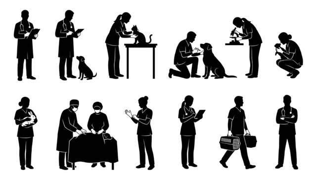 Veterinary Staff Silhouette Collection &ndash; Animal Clinic and Pet Care Vector Set
