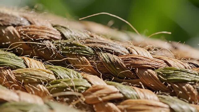 Closeup Macro Shot of Braided Natural Fiber Rope Texture.
