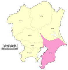 Fototapeta premium [日本地図] 関東地方の千葉県の都県名入り位置地図 (英語)