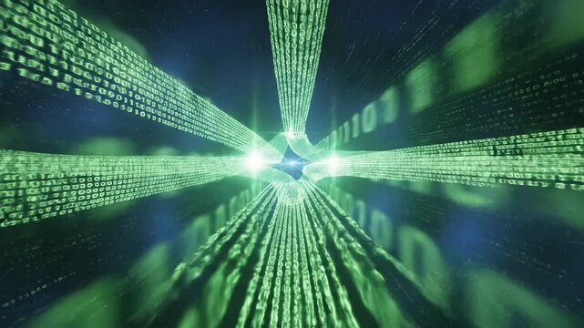 Binary code digital tunnel for high-tech product launches and digital media