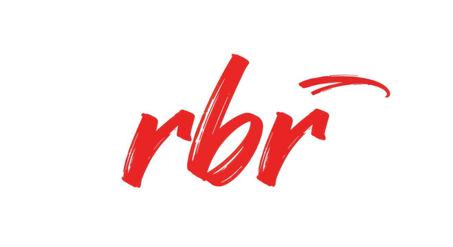 Red brushstroke text "rbr" with abstract stroke on white background