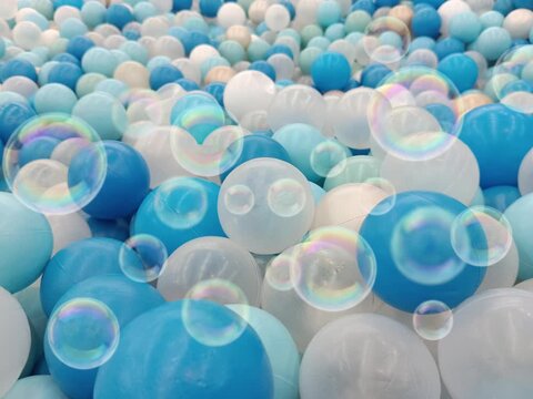 soap bubbles on blue background