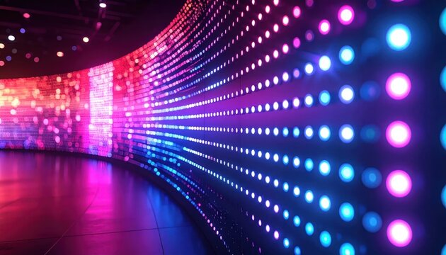 Vibrant LED Light Tunnel with Abstract Digital Patterns.