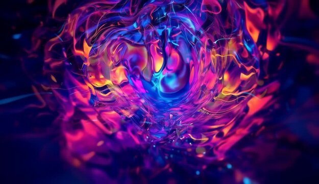 Abstract vibrant neon fluid swirl with blue and pink energy motion background