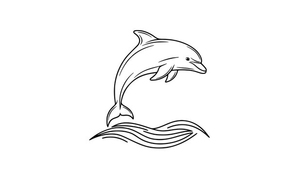 Jumping dolphin outline icon with aquatic entertainment symbol vector isolated on white