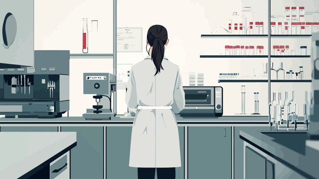 Female scientist in a laboratory with equipment and shelves
