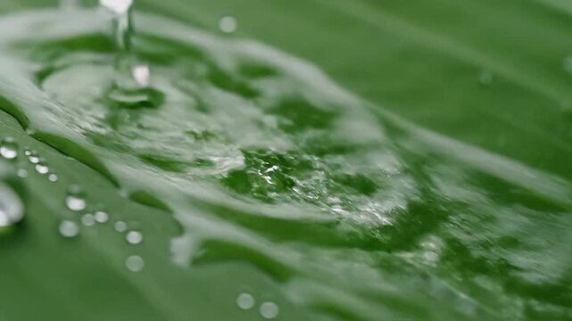 Water droplets on green leaf perfect for UI/UX design and motion graphics