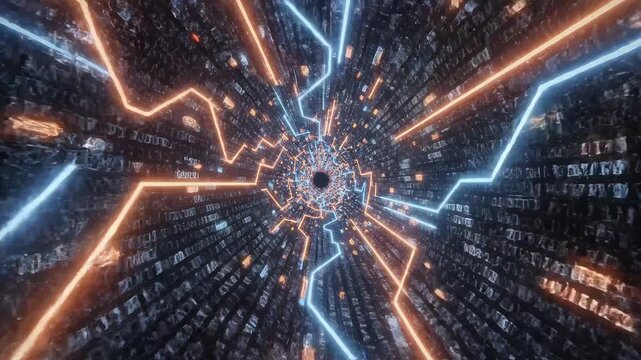 Futuristic digital tunnel with glowing lines symbolizing the limitless potential of digital design