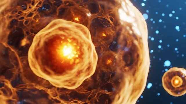 Cellular structures in space emphasizing fluid motion and vibrant color palettes