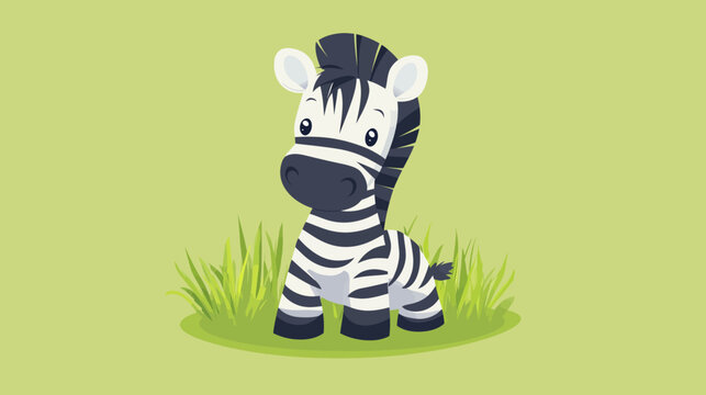 Cartoony zebra foal standing on grass with a green background