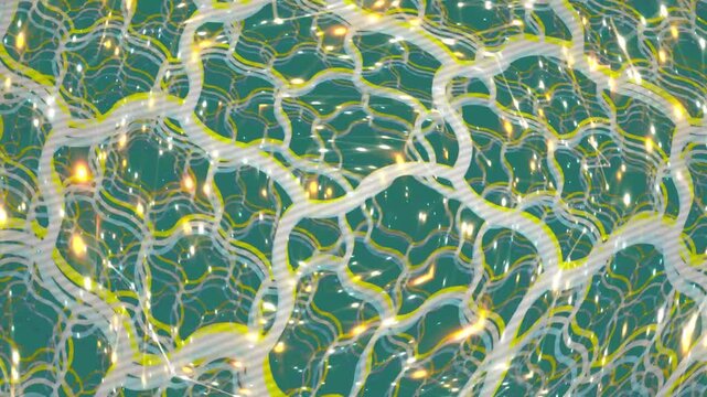 Abstract network of glowing yellow and white lines on teal an abstract