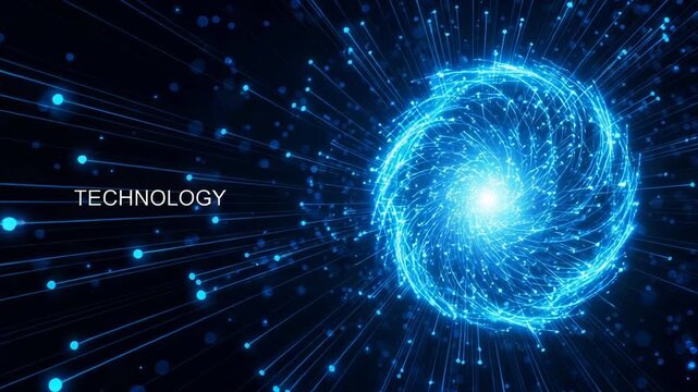Abstract blue glowing particles forming a vortex on a dark background
