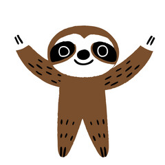 Fototapeta premium Cute smiling sloth character vector illustration for sticker and kids design