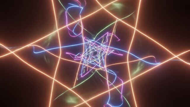 Abstract Neon Light Tunnel with Geometric Patterns and Swirling Energy.