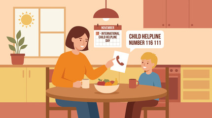 Fototapeta premium Mother Educating Son About International Child Helpline Day