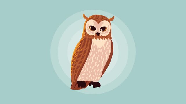 Animated brown owl character perched on light blue background with concentric circles in motion.