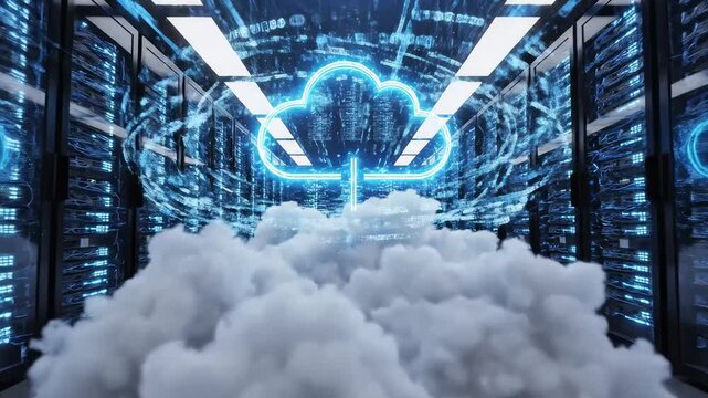 Cloud computing server room symbolizing the cutting-edge of futuristic design