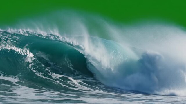Ocean wave curling with green screen symbolizing tranquility, harmony, and natural balance
