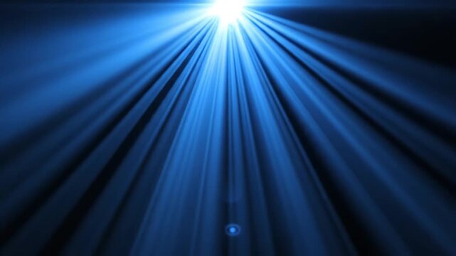 Blue light beams converging in dark space for creative digital media and visual arts