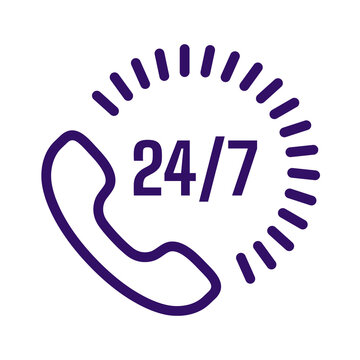 24 7 customer support icon phone headset with radial lines isolated on transparent background