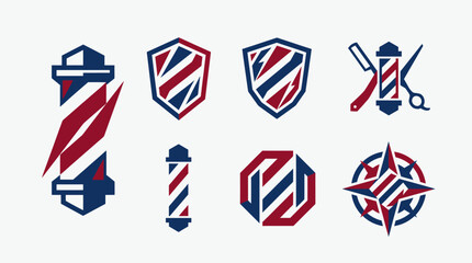 Fototapeta premium Set of modern barber shop logo icons and symbols.