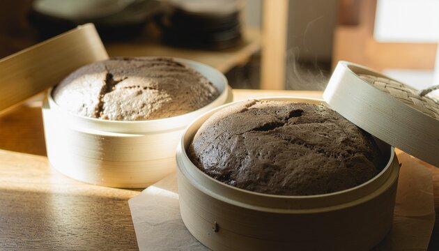 Fluffy Chocolate Steamed Bun in Bamboo Steamer Basketーふかふかのチョコ蒸しパンとせいろ あたたかみのある暮らし