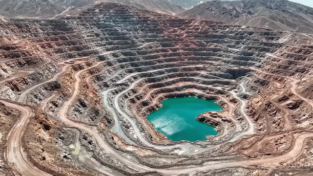 Aerial view of a large openpit mine perfect for scenic backgrounds and natural storytelling