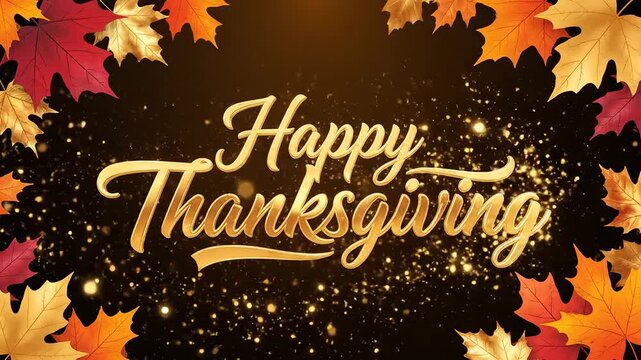Happy Thanksgiving golden text with autumn leaves symbolizing the pursuit of happiness and balance
