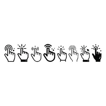 Computer mouse cursor hand icons with various clicking actions