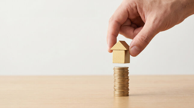First home buyer payment dream with house on coin stack