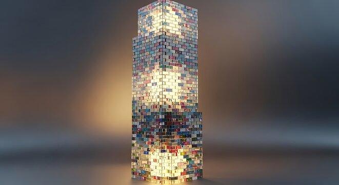 A stack of colorful wooden building blocks for children playing on a dark gray surface