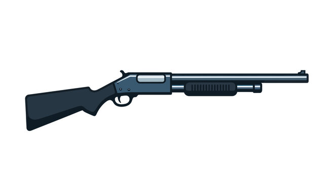 Pump-Action Shotgun Illustration, Firearm Weapon, Hunting Gun, Military Style
